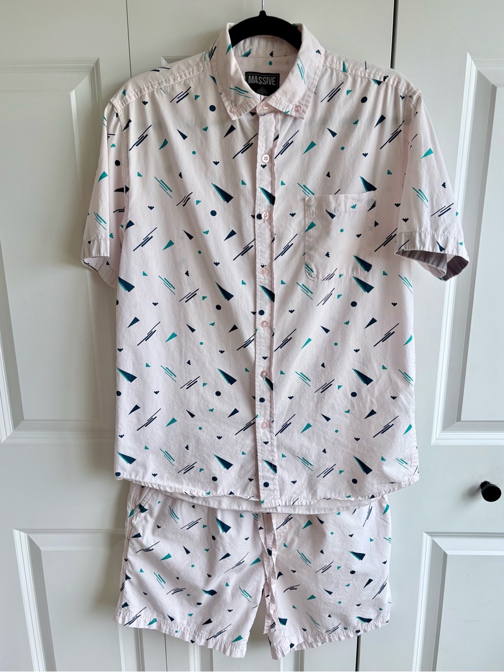 Two-Piece 90s Printed Shorts and Button Down set